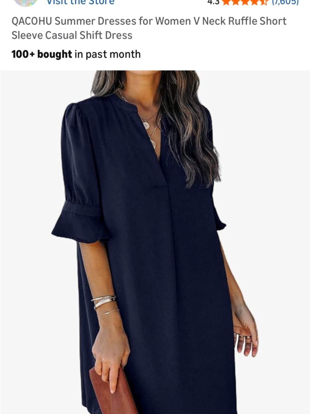 Navy V-Neck Ruffle Sleeve Shift Dress